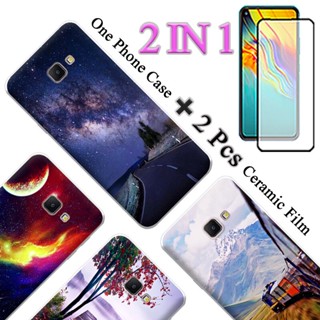 2 IN 1 Samsung Galaxy J4 Core เคสนิ่ม พิมพ์ลาย พร้อมตัวป้องกันหน้าจอเซรามิค แบบโค้ง