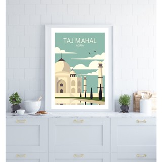 Taj Mahal Agra โปสเตอร์ภาพวาดผ้าใบ พิมพ์ลาย สไตล์เรโทร สําหรับตกแต่งผนังบ้าน 0711