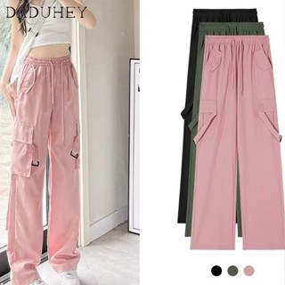 DaDuHey🎈 Womens  American Style Vibe High Street Ripped Jeans High Waist Slim Straight Mop Cargo Pants