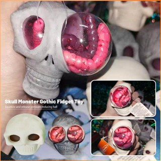 ความแปลกใหม่ Helloween Funny Pop-eyed Skull Squeeze Bug Toy Horror Kid Gift -FE