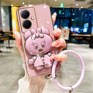 เคสโทรศัพท์มือถือนิ่ม ลายการ์ตูนน่ารัก พร้อมกระจกขาตั้ง สําหรับ VIVO Y78 Y36 Y27 Y02 Y02T Y02A V27 V27e V25e V25 Pro 5G 4G VIVOY78 VIVOY27