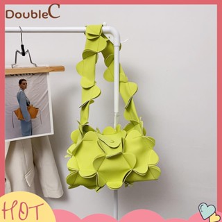 【Double C 】✿   กระเป๋าสะพายไหล่ ประดับโบว์ ลายดอกไม้ 3 มิติ แบบพกพา สีพื้น เหมาะกับของขวัญวันเกิด สําหรับผู้หญิง