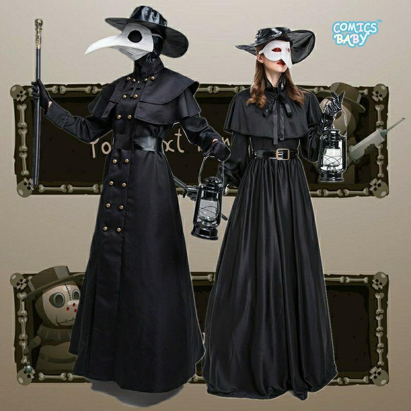 Plague Doctor Cosplay Costume หน้ากากอีกา อีกาดำ หน้ากากผี ของเล่น หน้ากากหมอ หมอผี กาฬโรค ยุคกลาง คอสเพลย์ ชุดคอส ชุดแฟนซี แฟนซี Halloween Medieval Hooded Robe Mask Hat For Monk Black Death Witch 瘟疫医生乌鸦长嘴装