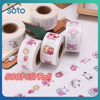 ♫ 500 ชิ้น/ม้วน Sanrio Collection Stickers Circular Melody Pochacco Children Reward Stickers Gift Decoration Lables Student Gift