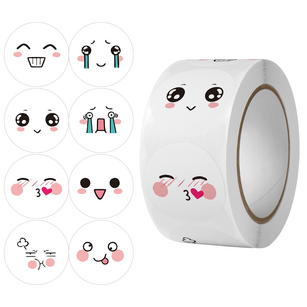 สติกเกอร์ฉลาก ลายอิโมติคอน หน้ายิ้ม น่ารัก 8 แบบ สําหรับติดตกแต่ง ครู และเด็ก 500 ม้วน ต่อม้วน