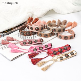 Flashquick สร้อยข้อมือ เชือกถัก ประดับพู่ อัลลอย DIY สําหรับผู้หญิง