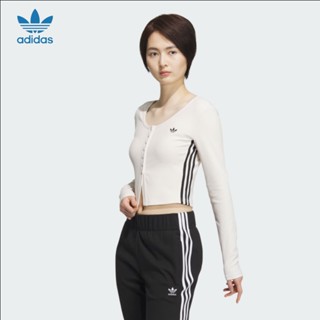 Adidas ของแท้ 100% เสื้อยืดลําลอง แขนยาว ลายทาง ทรงสลิมฟิต สําหรับสตรี IS5379 IS5380