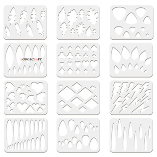 แม่แบบพลาสติก ลายฉลุ คละแบบ 12 แบบ ขนาด 20x25 ซม. สําหรับวาดภาพ 12 ชิ้น ต่อชุด