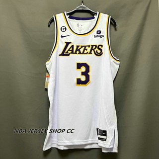 【คุณภาพสูง】ใหม่ ของแท้ NBA Los Angeles Lakers 2022-23 สําหรับผู้ชาย #3 เสื้อกีฬาแขนสั้น ลายทีม Anthony Davis Swingman สีขาว