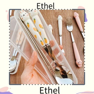 Ethel1 ชุดช้อน ส้อม ตะเกียบ สเตนเลส ลายกระต่าย สําหรับปิกนิก กลางแจ้ง