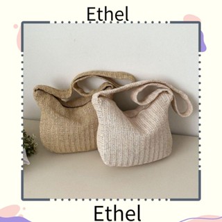 Ethel1 กระเป๋าสะพายไหล่ ฟางทึบ แฟชั่น ความจุขนาดใหญ่