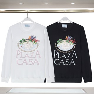 Fashion Casa588blanca เสื้อกันหนาวลําลอง แขนยาว คอกลม พิมพ์ลายหงส์ สีขาว สําหรับผู้ชาย และผู้หญิง