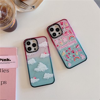 Casetify【เมฆสติกเกอร์ยูนิคอร์น】เคสโทรศัพท์มือถืออะคริลิค ป้องกัน ลายก้อนเมฆน่ารัก ไล่โทนสี สําหรับ iPhone 12 13 14 Pro Max