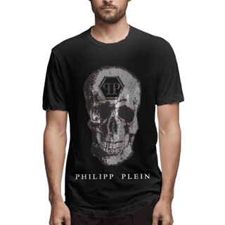 เสื้อเชิ้ต คอกลม ผ้าฝ้ายแท้ พิมพ์ลาย Philipp Plein สไตล์คลาสสิก สําหรับผู้ชาย