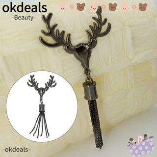 Okdeals ตัวล็อกกระเป๋าถือ รูปหัวกวาง โลหะ ประดับพู่ แฮนด์เมด DIY