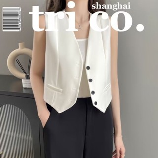 Suit vest women retro style casual black vest spring and autumn new temperament v-collar white vest short vest woman