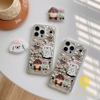 For เคสไอโฟน 14 Pro Max [Cute Puppy Shining Silver] เคส Phone Case For iPhone 14 Pro Max Plus 13 12 11 For เคสไอโฟน11 Ins Korean Style Retro Classic Couple Shockproof Protective TPU Cover Shell