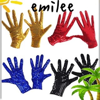 Emilee ถุงมือเต้นรํา ประดับเลื่อม สีดํา สีเงิน สีแดง สีฟ้า