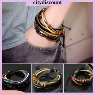 &lt;citydiscount&gt; สร้อยข้อมือเชือกหนังเทียม หลายชั้น 1 ชิ้น สําหรับทุกเพศ