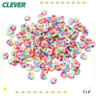 Clever ลูกปัดดินโพลิเมอร์ ทรงกลมแบน สีรุ้ง 6 มม. สําหรับทําเครื่องประดับ สร้อยคอ DIY 2000 ชิ้น