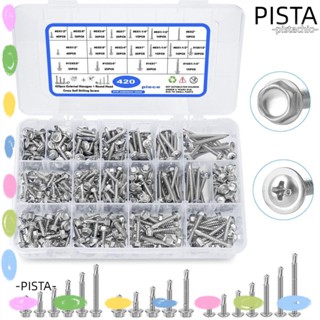 Pista หัวสกรูโลหะ หัวเวเฟอร์หกเหลี่ยม 420 ชิ้น #8#ชุดสกรู สําหรับซ่อมแซมอาคาร 10 ชิ้น