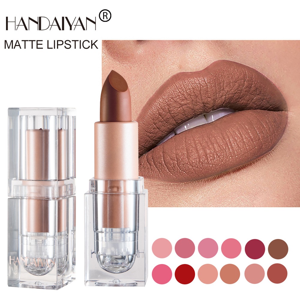 Handaiyan ลิปสติก เนื้อแมตต์ กํามะหยี่ กันน้ํา ติดทนนาน สีน้ําตาลเบอร์กันดี ทินท์นู้ด เซ็กซี่ ลิปสติก ผู้หญิง เครื่องสําอาง