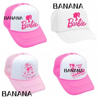 Banana1 หมวกเบสบอล หมวกบังแดด ผ้าตาข่าย สีชมพู ปรับได้ ลายตัวอักษร บาร์บี้ แฟชั่นสําหรับผู้หญิง และผู้ชาย