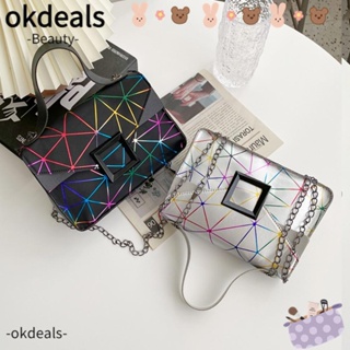 Okdeals กระเป๋าสะพายไหล่ กระเป๋าถือ หนัง PU แต่งสายโซ่เลเซอร์ น้ําหนักเบา แฟชั่นสําหรับสตรี