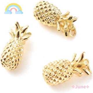 June จี้สับปะรด ทองเหลือง ชุบทองแท้ 18k สําหรับทําเครื่องประดับ DIY