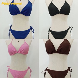ราคาถูก ชุดว่ายน้ำผู้หญิง  เปิดหลัง เซ็กซี่ ปรับได้ สีพื้น