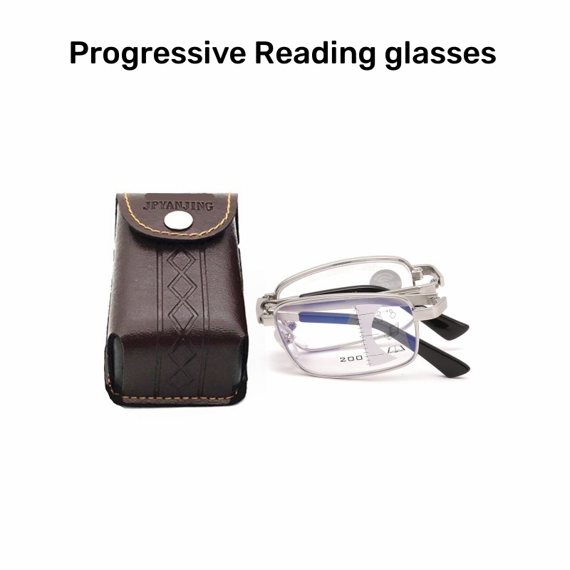 180JJ 1 PC โลหะ Squared กรอบแบบพกพากรณี Progressive เลนส์มองไกลใกล้ Multi-focal Presbyopia Unisex Co