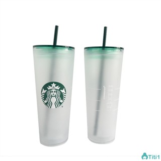 710ml/24oz Starbucks Straw Cup Frosted Water Cup Transparent Juice Cup Male Female Student Plastic Cup TH1. แก้วน้ำสตาร์บัคส์