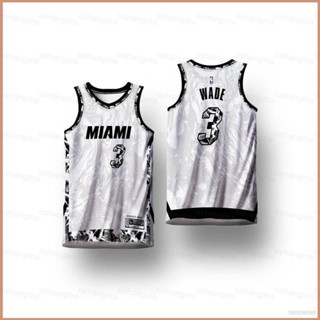 เสื้อกีฬาบาสเก็ตบอล SI NBA Jersey MIAMI HEAT WADE WHITE BLACK X HG พลัสไซซ์ สําหรับผู้ชาย และผู้หญิง