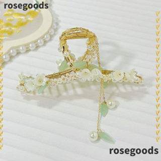 Rosegoods1 กิ๊บติดผม รูปกล้วยไม้ ประดับไข่มุก โลหะ หรูหรา สไตล์คลาสสิก สําหรับผู้หญิง