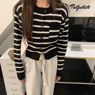 Palpitate ใหม่ เสื้อแจ็กเก็ตคาร์ดิแกน แขนยาว ลายทาง สีตัดกัน สไตล์เกาหลี สําหรับผู้หญิง