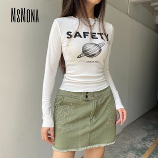 Msmona เสื้อเชิ้ตแขนยาวลําลอง พิมพ์ลายตัวอักษร เข้ารูป แฟชั่นเรียบง่าย สําหรับผู้หญิง 2023