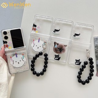 Wenwen เคสโทรศัพท์มือถือ ลายแมวดํา และลูกสุนัข พร้อมสายโซ่คล้อง สามชิ้น สําหรับ OPPO Find N2