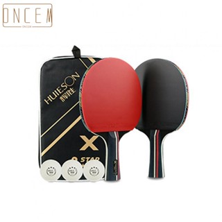 【ONCEMOREAGAIN】Table Tennis Bat Long Handle Paddles Pingpong Bat Set Portable Black+Red