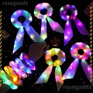 Rosegoods1 ยางรัดผม LED เรืองแสงในที่มืด คละสี สําหรับผู้หญิง 6 ชิ้น