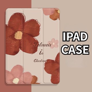 เคสแท็บเล็ต Tpu ลายดอกไม้ สีแดง พร้อมช่องใส่ปากกา สําหรับ iPad Air 4 10.9 5 6 Air1 2 9.7 Air4 5 10.9 gen9 8 7 10.2 นิ้ว 10 2022 10.9 2021