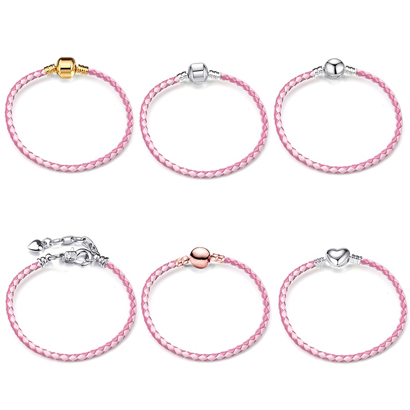 สร้อยข้อมือ หนัง สีชมพู คู่ พอดี ของแท้ DIY ลูกปัด แบรนด์ สร้อยข้อมือ สําหรับผู้หญิง เด็กผู้หญิง เครื่องประดับ ทํา Dropshipping