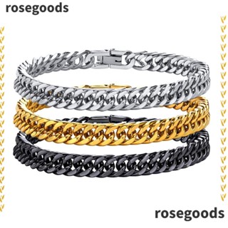 Rosegoods1 Miami Cuban สร้อยข้อมือสเตนเลส 8 มม. ยาว 19 ซม. 21 ซม. เครื่องประดับแฟชั่น สําหรับผู้ชาย