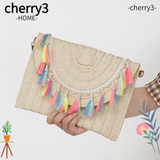 Cherry3 กระเป๋าสะพายไหล่ กระเป๋าถือลําลอง แต่งพู่ มีซิป จุของได้เยอะ เหมาะกับเดินชายหาด สไตล์โบฮีเมียน สําหรับสตรี