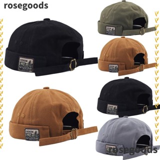 Rosegoods1 หมวกบีนนี่ ผ้าฝ้าย ทรงโดมแตงโม ปรับได้ สไตล์เรโทร แฟชั่นสําหรับผู้ชาย และผู้หญิง