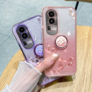 เคสโทรศัพท์มือถือ ยางนิ่ม ลายดอกไม้ ประดับเพชร วิบวับ สําหรับ OPPO Reno 10 Pro Plus 5G