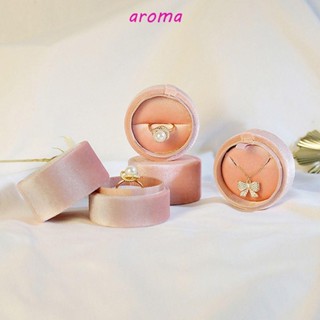 Aroma กล่องแหวนกํามะหยี่ ทรงกลม ขนาดเล็ก สีชมพู สําหรับใส่เครื่องประดับ