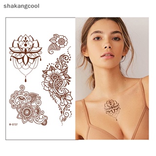 Shakangcool สติกเกอร์รอยสักชั่วคราว ลายเฮนน่า ลูกไม้ สีน้ําตาล กันน้ํา สําหรับผู้หญิง SGL