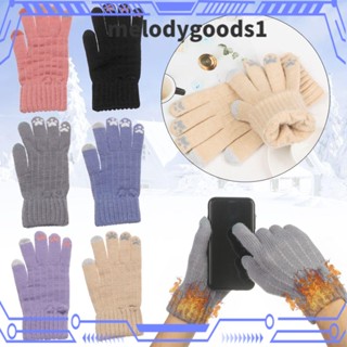 Melodygoods1 ถุงมือถัก แบบเต็มนิ้ว ลายการ์ตูนแมวน่ารัก ให้ความอบอุ่น สําหรับผู้หญิง และผู้ชาย