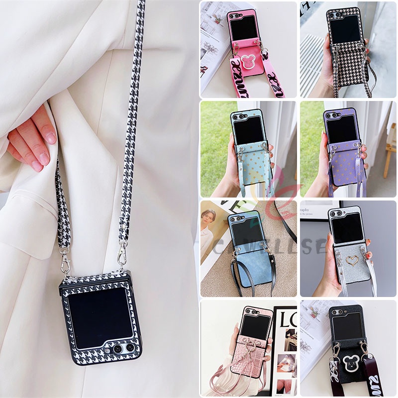 SAMSUNG หรูหราcrossbodyสายหนังsamsung Galaxy Z Flip 6 Z Flip 5 Z Flip 4/3 LanyardดาวหัวใจปลอกSamsung
