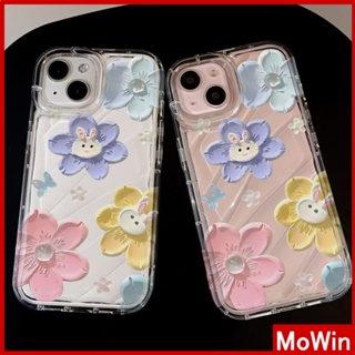 Mowin - เข้ากันได้สำหรับ เคสไอโฟน เคสไอโฟน11 เคส iphone 11 เคส iPhone เป็นมิตรกับสิ่งแวดล้อมเคสสีขาวนุ่มกันกระแทกป้องกันภาพวาดสีน้ำมันกระต่ายดอกไม้เข้ากันได้กับ iPhone 13 Pro max 12 Pro Max 11 XR XS 7Plus 8Plus